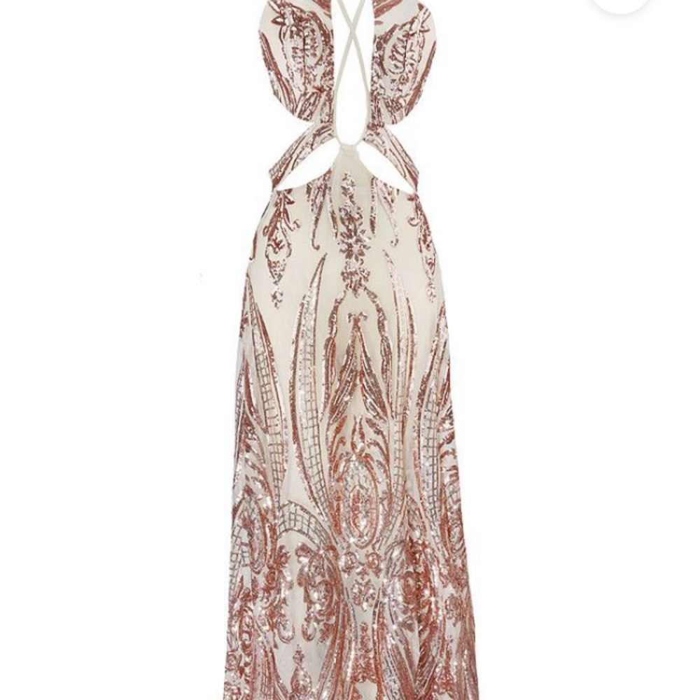 Vergara rose gold deep v plunge sequin dress